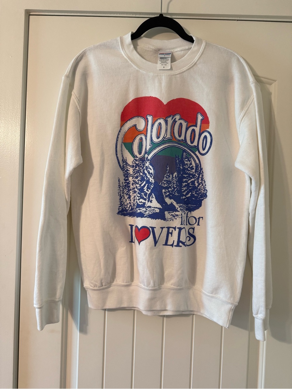 Junk Food Clothing White Crewneck with Red Heart & Blue Graphic